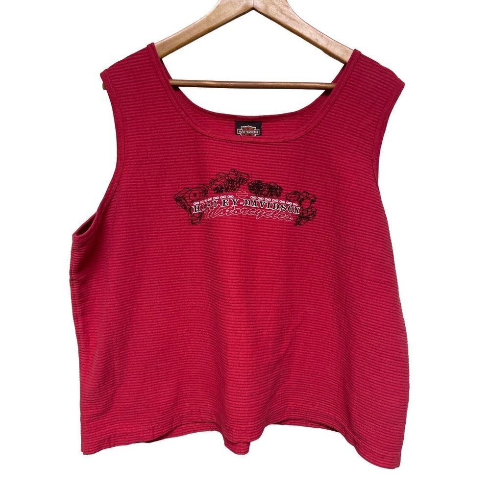 Harley Davidson Motorcycles Red Ribbed Sleeveless Tank Top Women's XXL